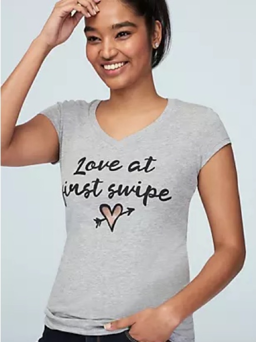 David's Bridal Gray 'Love at First Swipe' Short Sleeve Tee